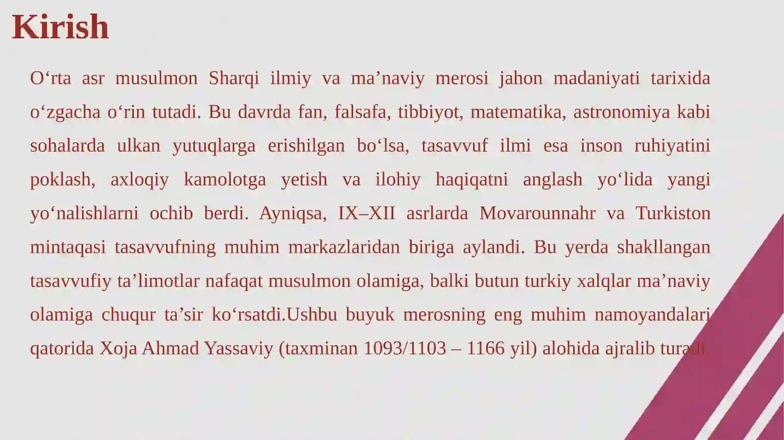 Ahmad Yassaviy (vaf. 1167) ta’limotining oʻziga xos jihatlari 4