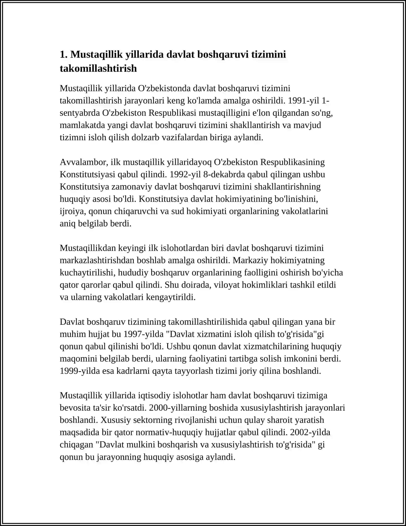 MUSTAQILLIK YILLARIDA DAVLAT BOSHQARUVI TIZIMIDA AMALGA OSHIRILADIGAN ISLOHOTLAR 4