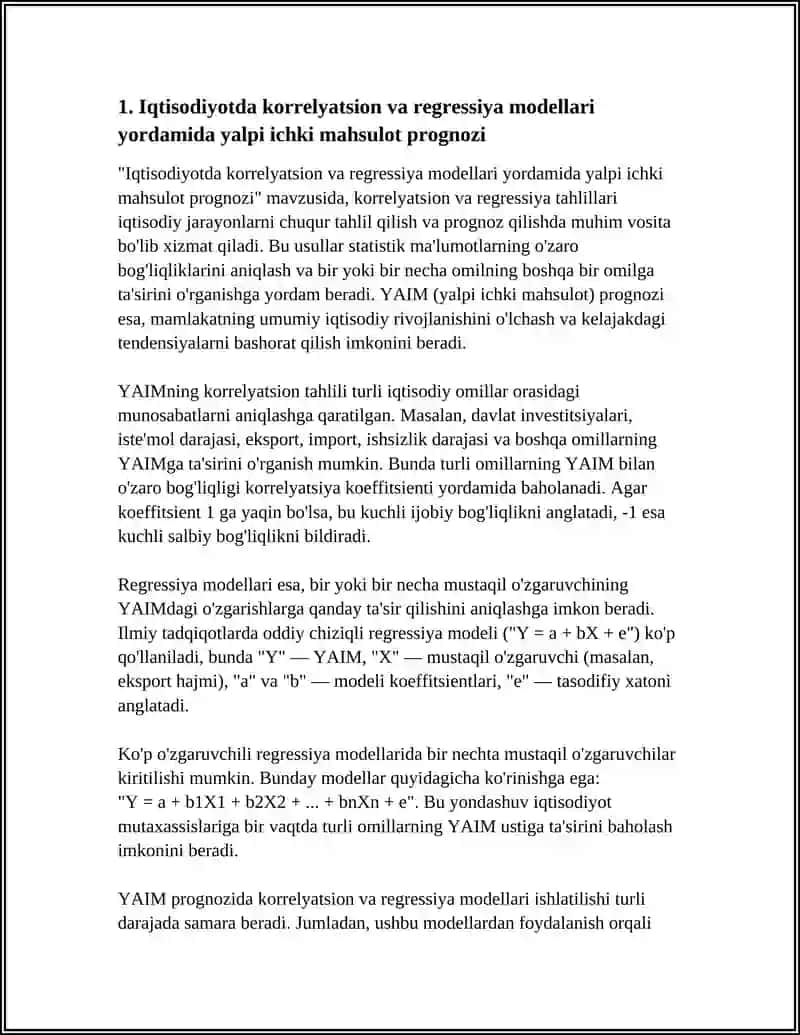 Iqtisodiyotda korrelyatsion va regressiya modellari yordamida yalpi ichki mahsulot prognozi 4