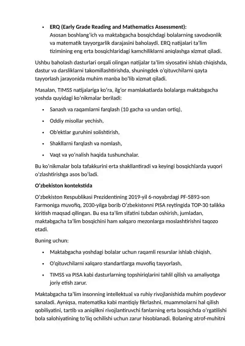 XALQARO BAHOLASH DASTURLARI MATERIALLARINI O'Z ICHIGA OLGAN INNOVATSION USULLAR BILAN O'QUV MATERIALLARNI ISHLAB CHIQISH VA TAQDIM ETISH: MAKTABGACHA TA’LIMDA MATEMATIKANI O'QITISHNI RIVOJLANTIRISH VA TAKOMILLASHTIRISH 4