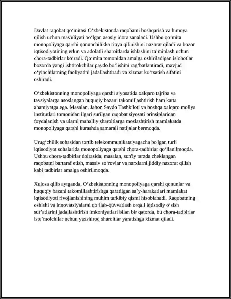 IQTISODIYOTDA MONOPOLIZMGA QARSHI SIYOSAT VA RAQOBATNI RIVOJLANTIRISH 4