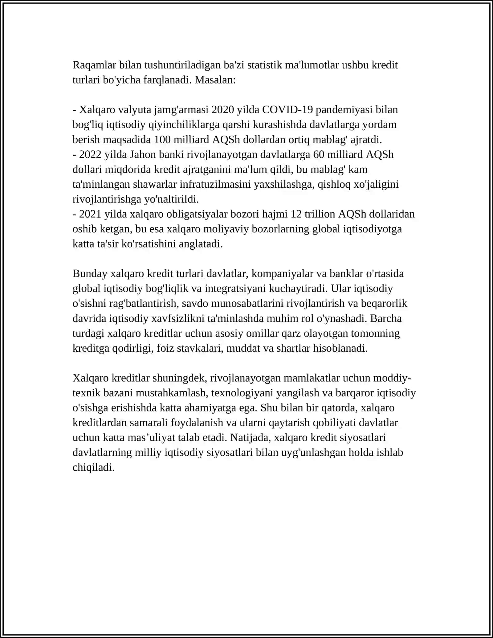 XALQARO KREDIT VA HISOB-KITOB MUNOSABATLARNI TARTIBGA SOLINISHI 4