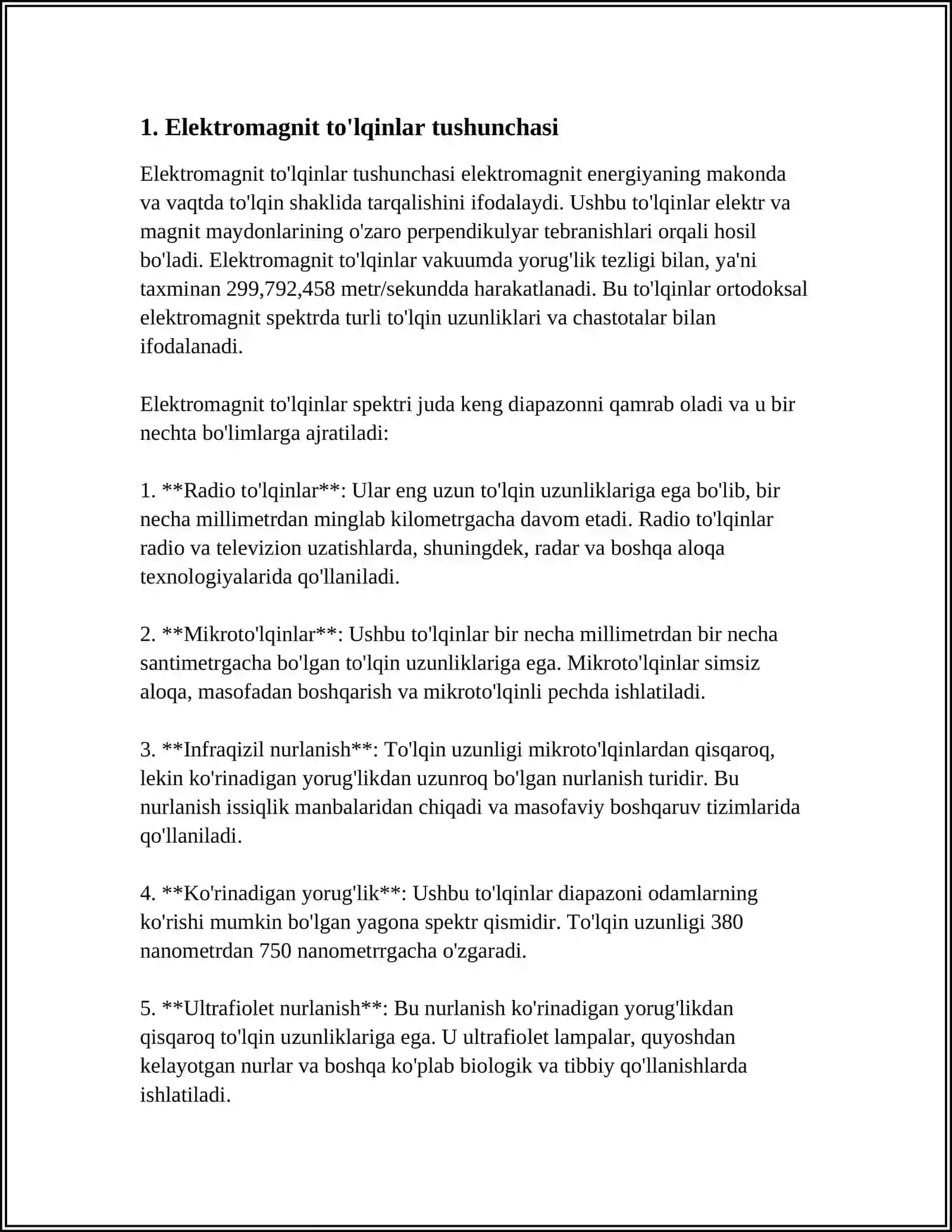 ELEKTROMAGNIT TO'LQINLAR, UNING DIFFERENSIAL TENGLAMASI VA YECHIMLARI.MAKSVELLNING 1-2TENGLAMALARI.ELEKTROMAGNIT TO'LQINLARNI TEZLIKLARI 4