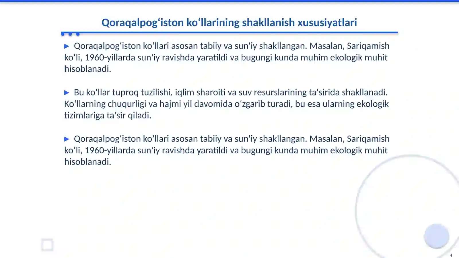 Qoraqalpogʻiston tabiiy koʻllari va ularning fauna xilma-xilligi 4