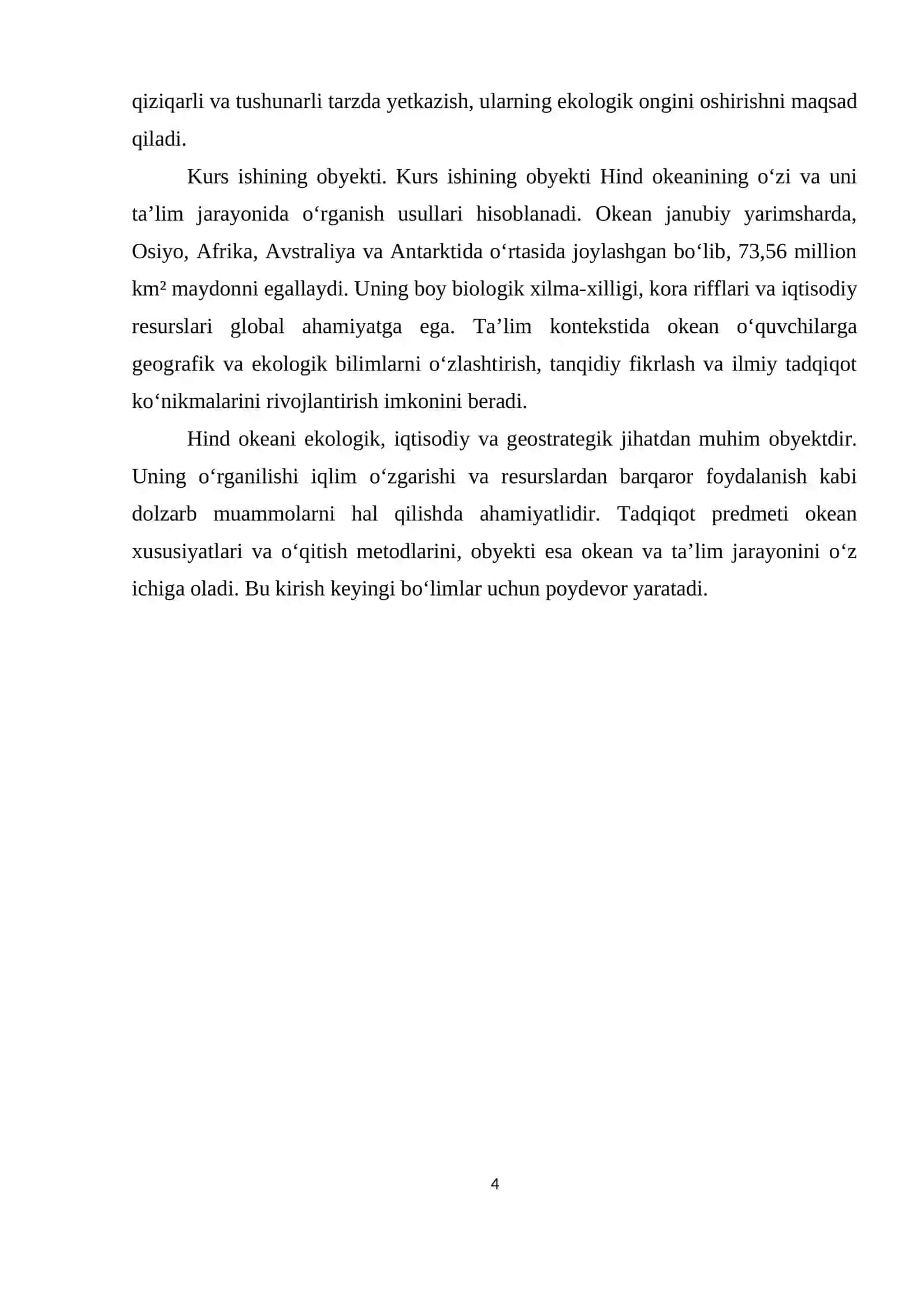 Materiklar va okeanlar geografiyasi kursida "Hind okeani" mavzusini o'rganish metodikasi 4