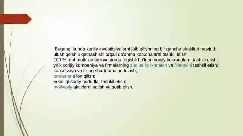 Ivestitsiyalarni jalb etishning jahon tajribasi va O`zbekistonda qo`llash imkoniyatlari 4