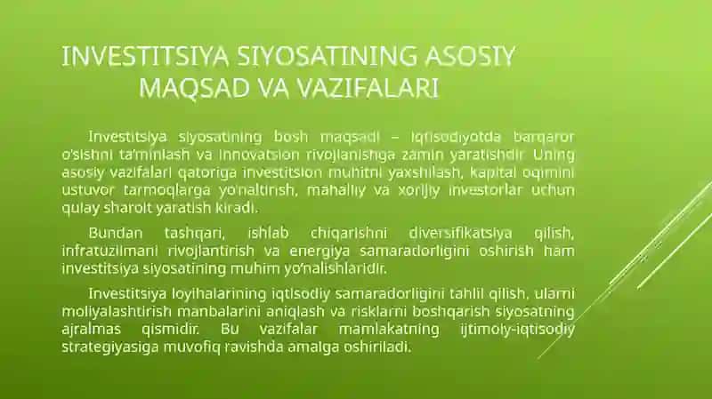 Bozor iqtisodiyoti sharoitlarida investitsiya siyosatining mohiyati va xususiyatlari. 4