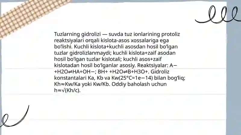 Iyon almashinish reaksiyalari.tuzlarning gidrolizining turlari 4