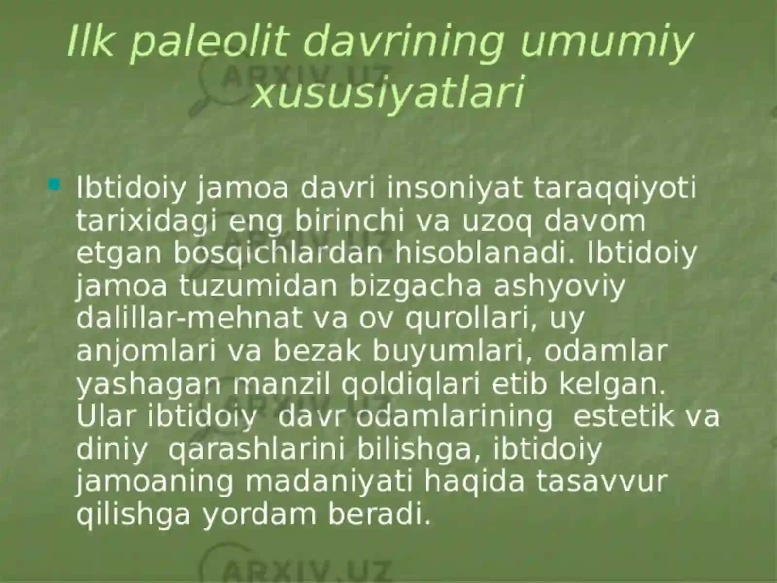 QARSHI INNAVATSIYON TA'LIM UNIVERSITETINING 1- KURS: PALEOLET DAVRI ARXIOLOGIYASI 4