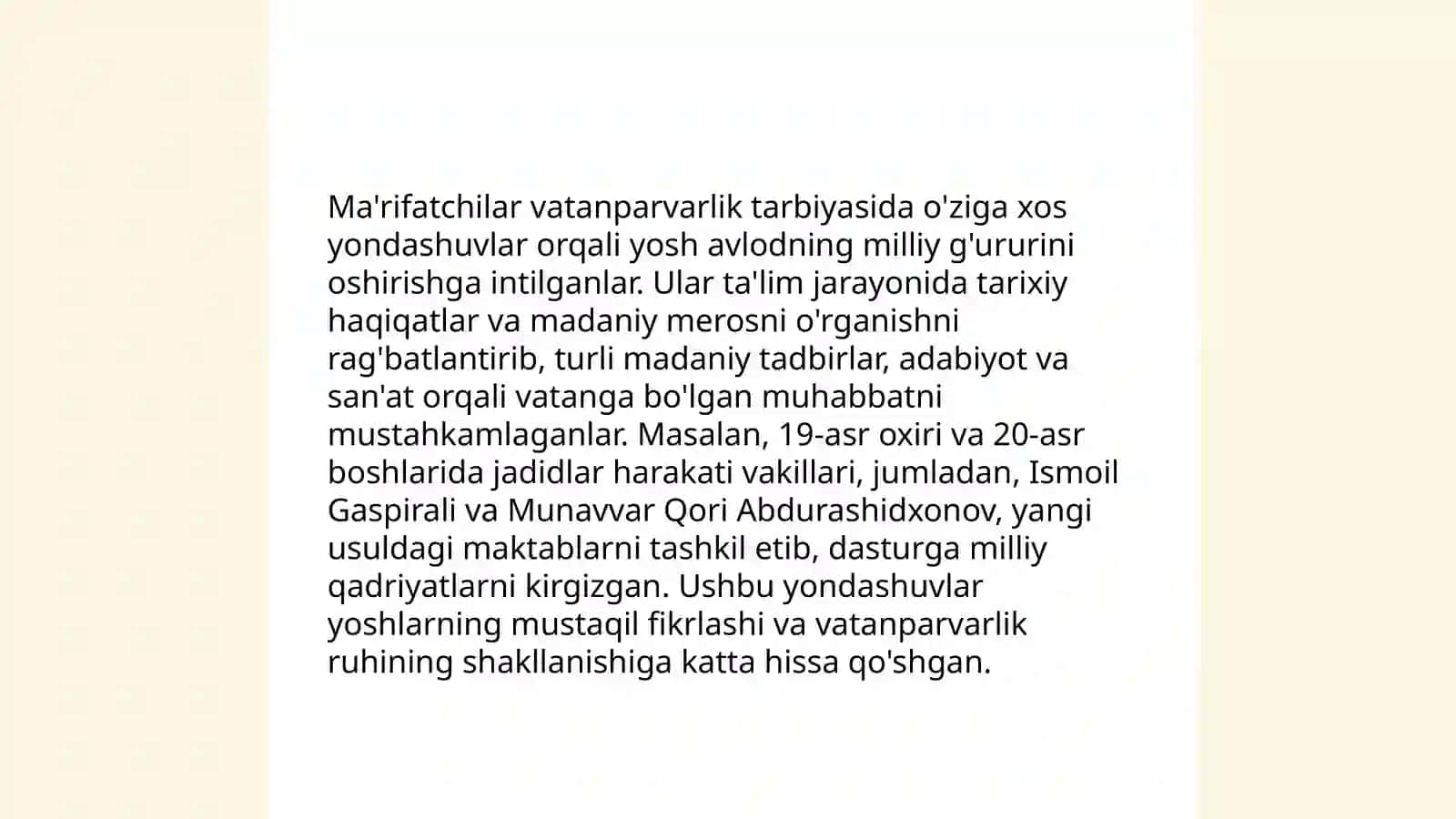 Ma'naviy-axloqiy va vatanparvarlik tarbiyasida Turkiston ma'rifatchilarining o'ziga xos xususiyatlari 4