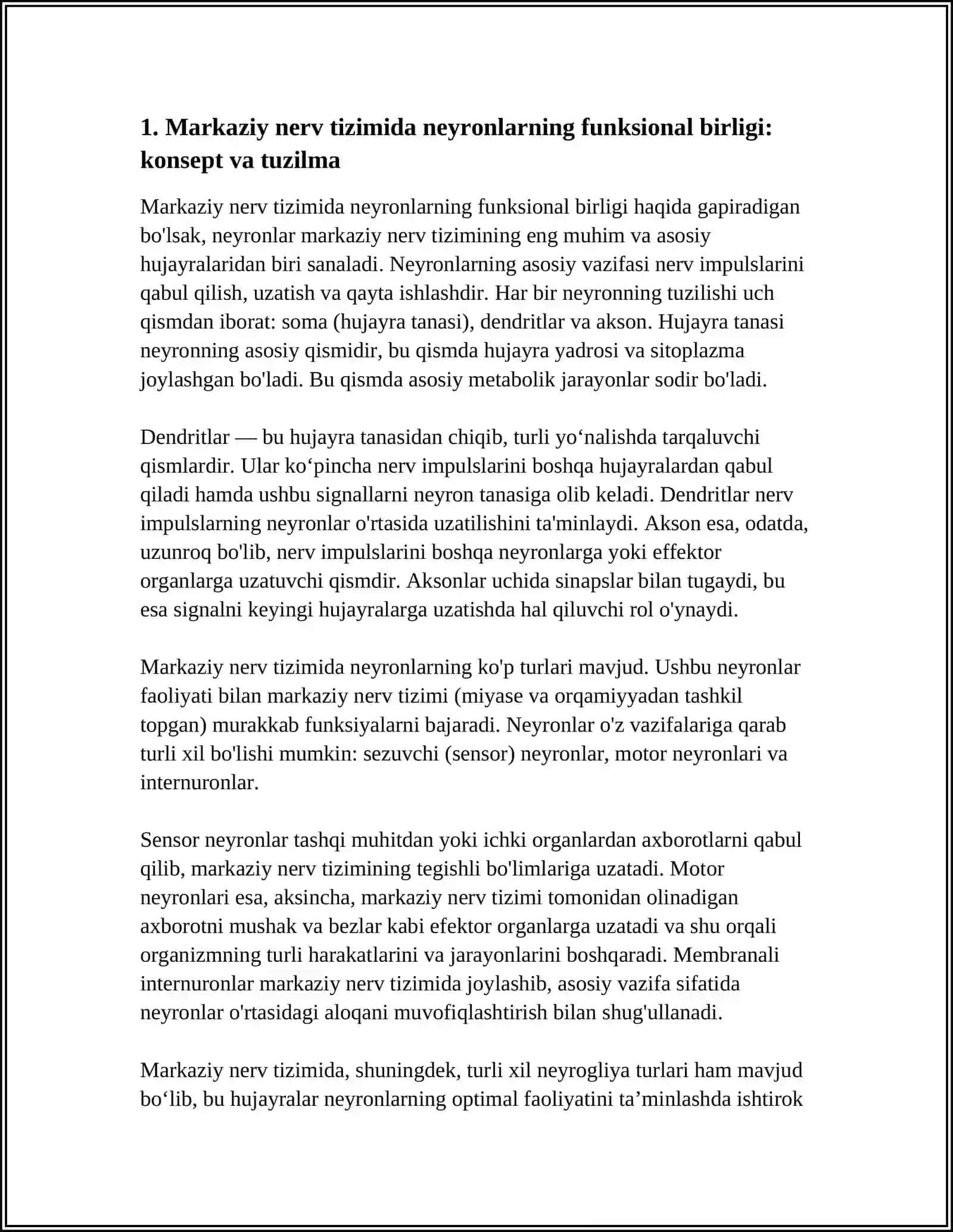 NEYRON MARKAZIY NERV TIZMI FUNSIYAL BIRLIGI 4