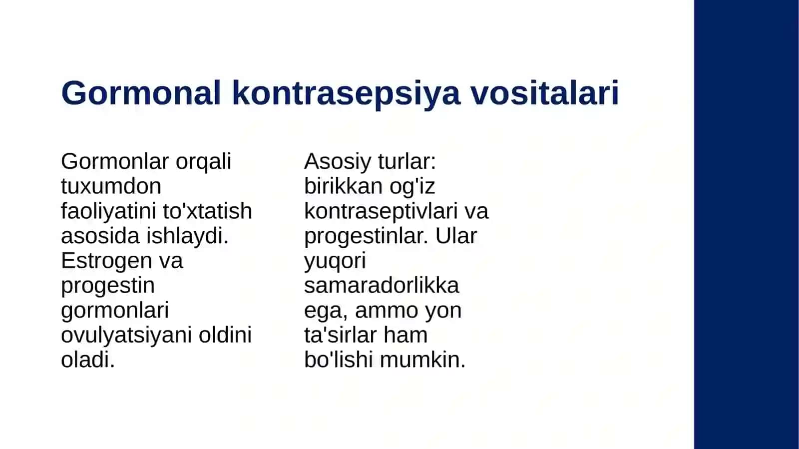 Kontrasepsiya vositalari. Probiotik va prebiotiklar 4