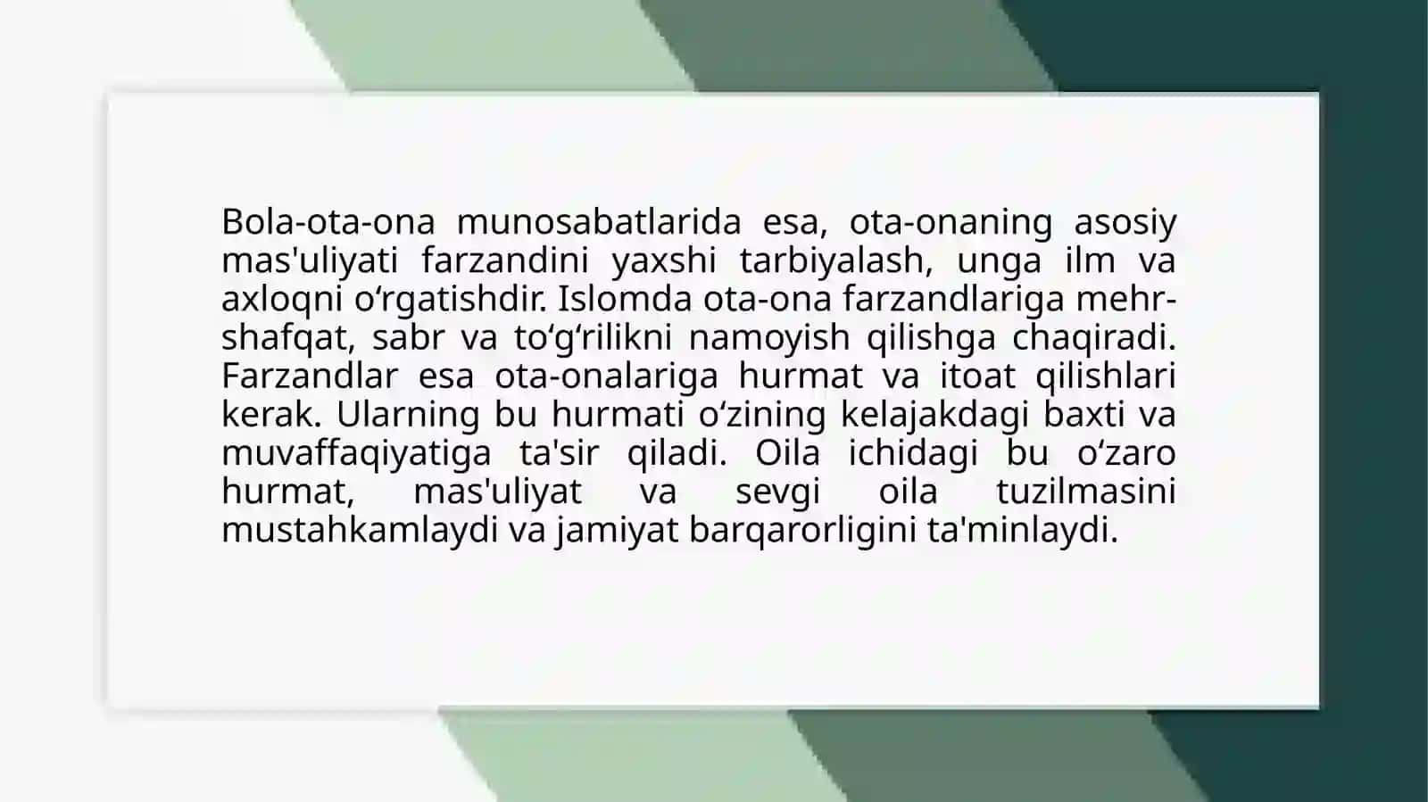 Islomiyoila tuzilmasi: er-xotin, bola va ota-onaningo zarohurmat va mas'uliyatlari 4