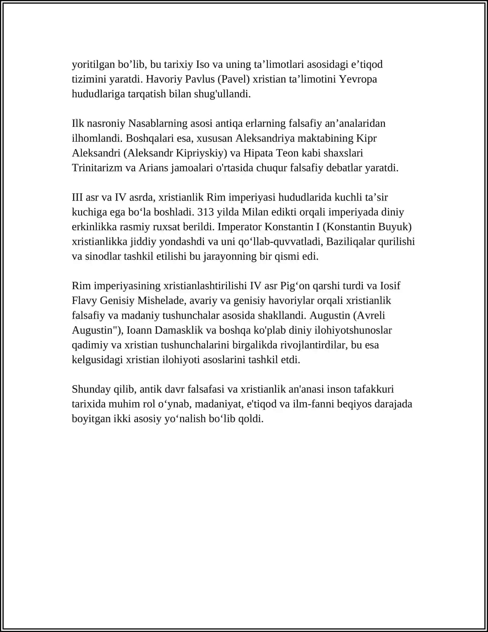 XRISTIANLIK AN’ANASINING SHAKLLANISHI. ANTIK DAVR VA ILK XRISTIANLIK 4