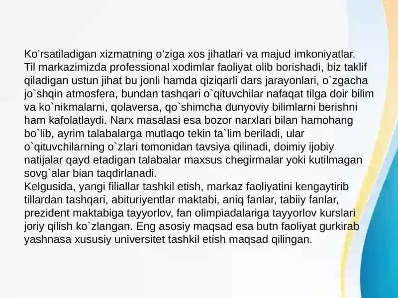"Yorqin yulduz” language centre MChJ 4