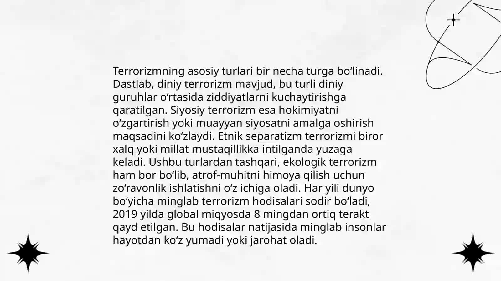 Terroristik harakatlar, ularning turlari, ularga qarshi kurash usullari 4