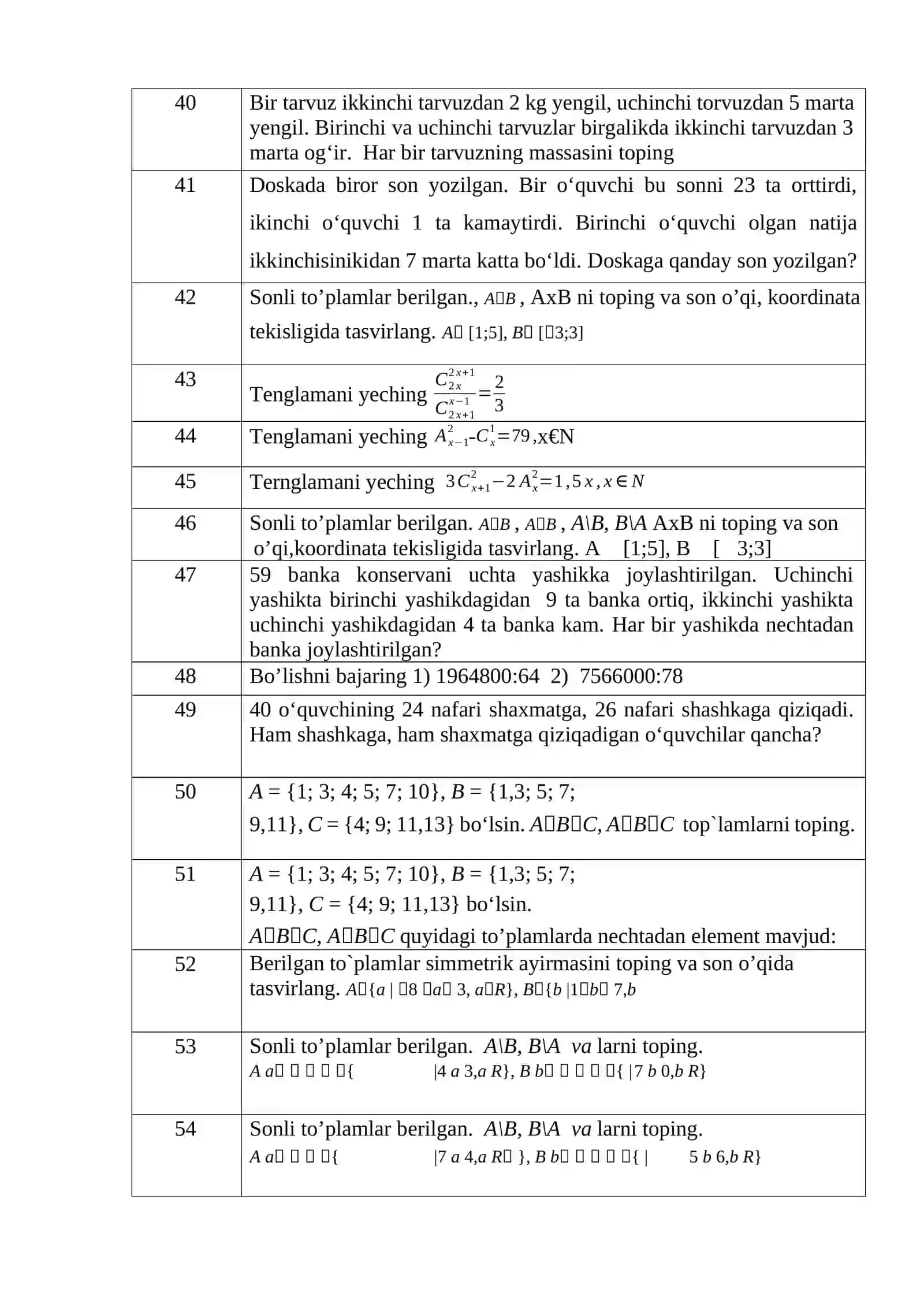 « Matematika va uni o’qitish metodikasi » fanidan yakuniy nazorat savollari 4