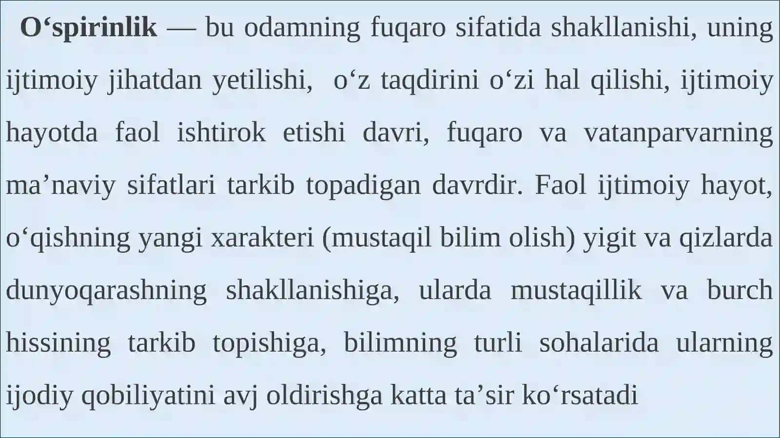 O‘SPIRINLIK DAVRI. YETUKLIK DAVRI PSIXOLOGIYASI 4