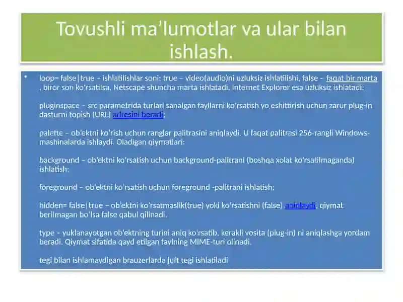 Tovushlima’lumotlar va ular bilan ishlash 4