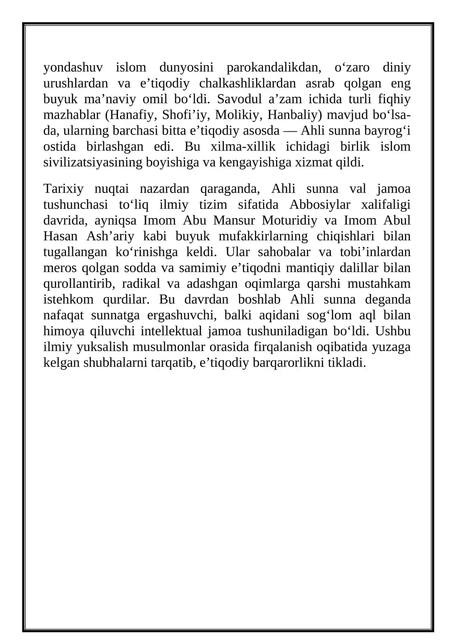 Ahli sunna val jamoa tushunchasining shakllanishi va uning firqalanishga qarshi mo‘tadillashtiruvchi roli 4