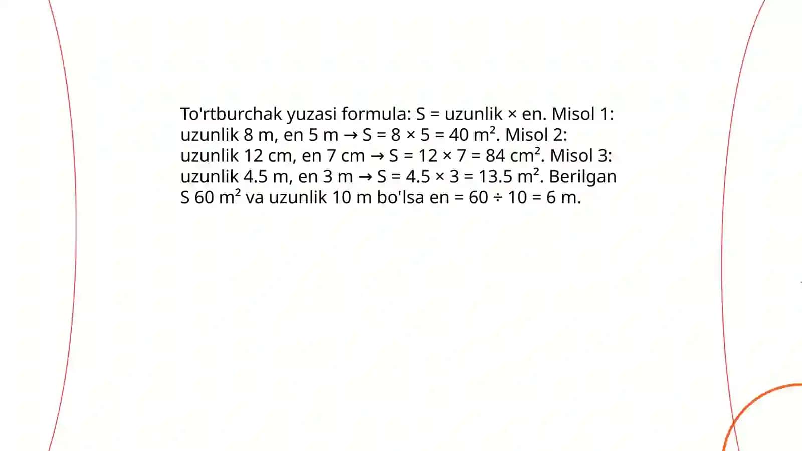 Tekis figuralarning yuzalariga oid  misollar yechish. Yuzalarni hisoblashga doir masalalar 4
