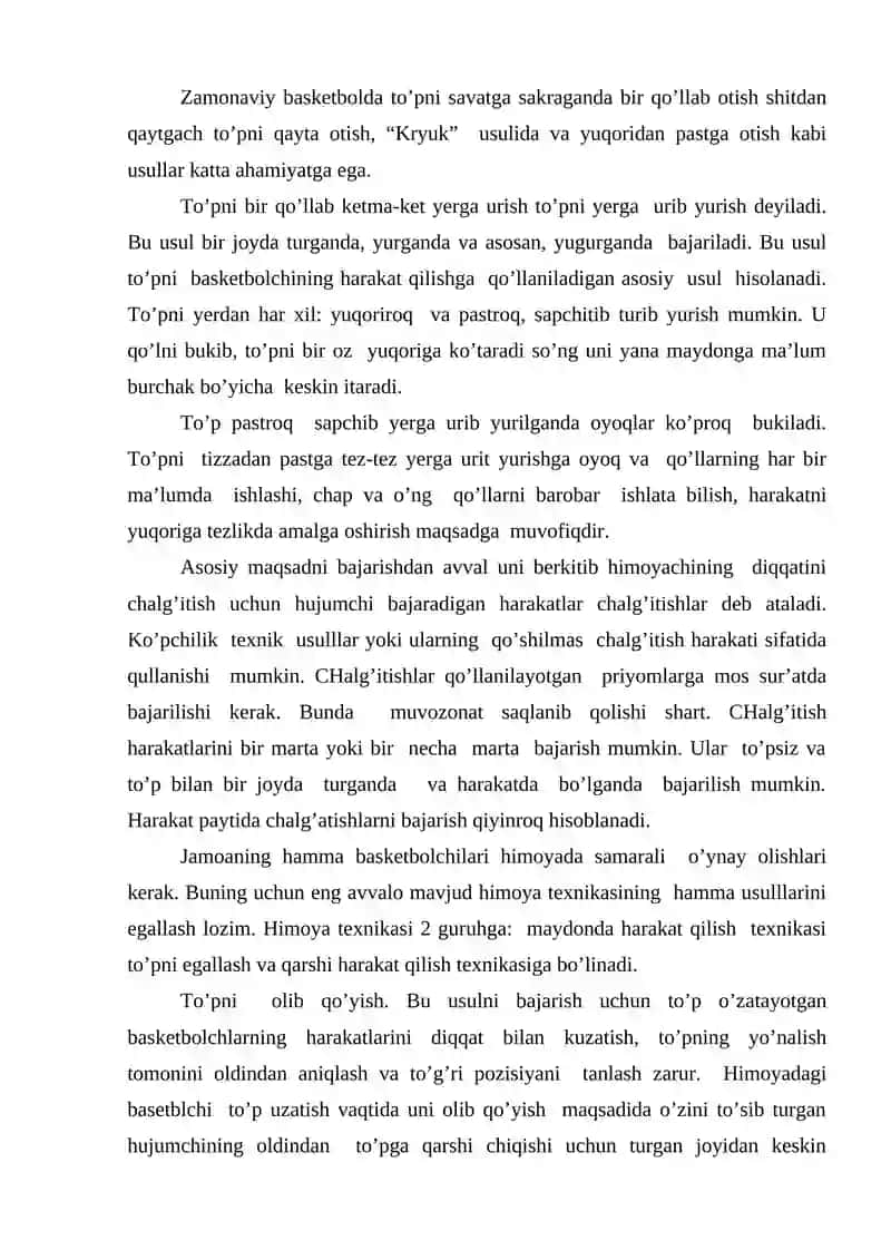 Basketbol o’yinida shug’ullanuvchilarning o’yin texnikasini takomillashtirish va mahoratini oshirish 4