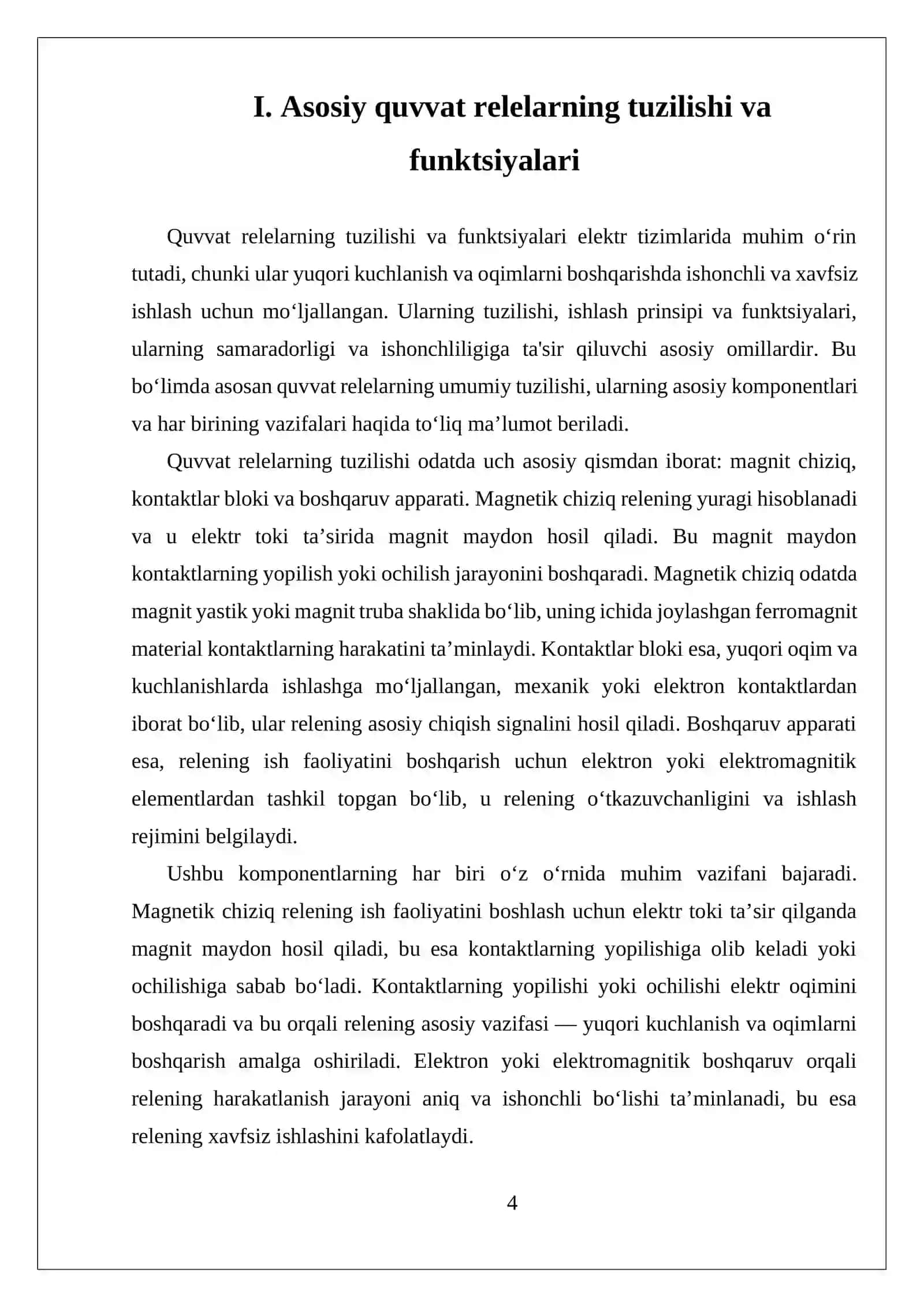 MUSTAQIL ISH QUVVAT RELELARNI TUZILISHI,ISHLASH PRINSIPI VA PARAMETRLARI 4