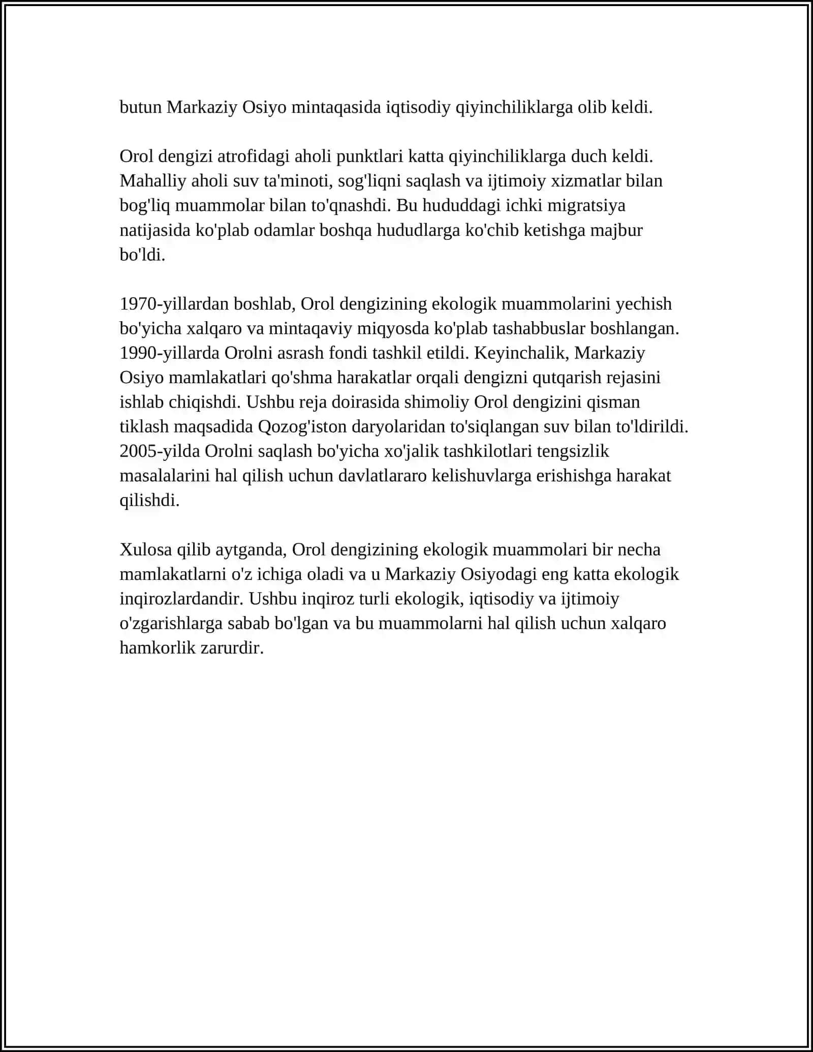 O‘ZBEKISTONNING OROLBO‘YI MINTAQASINING EKOLOGIK BARQARORLIGINI TA’MINLASH BO‘YICHA TASHABBUSLARI 4