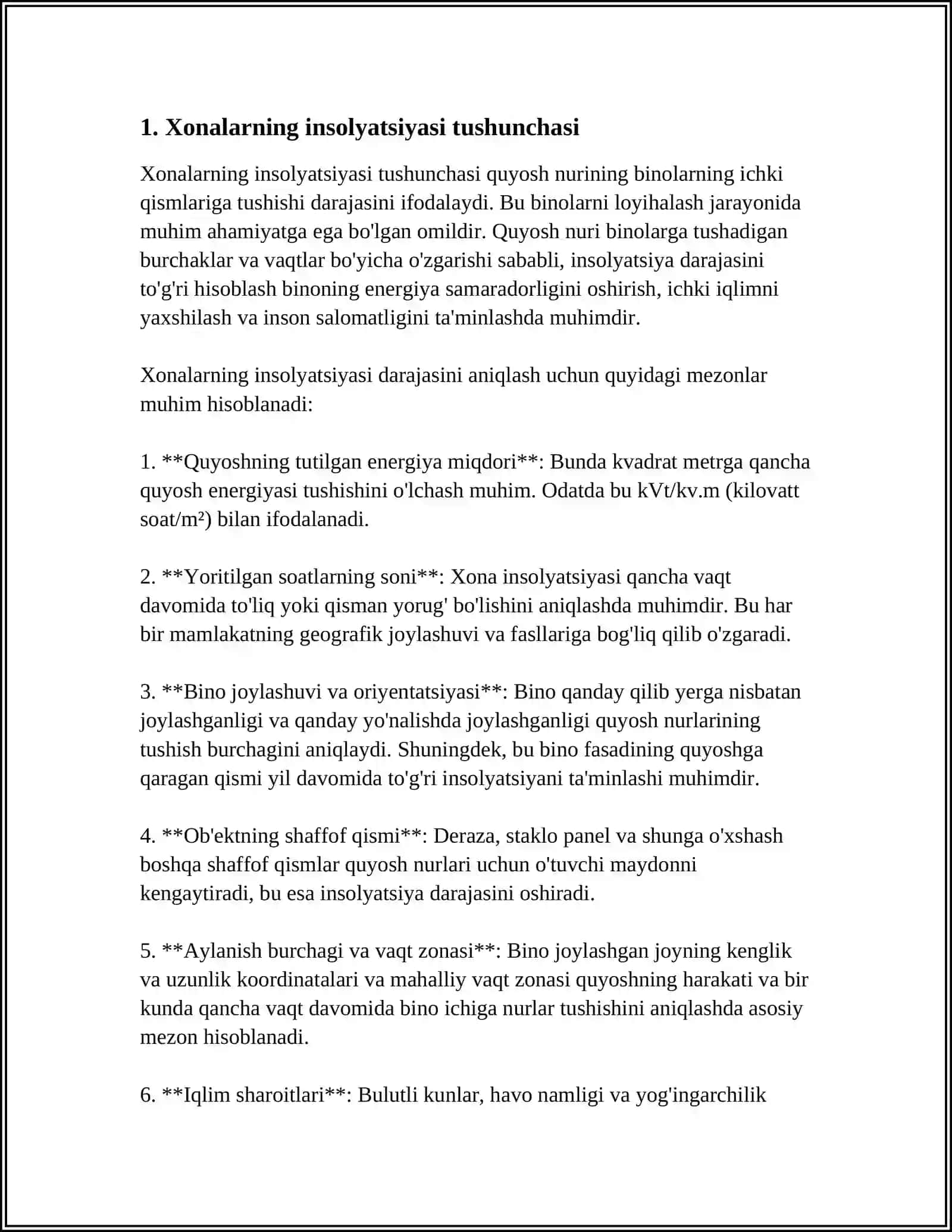 Xonalarning insolyatsiyasi haqida tushuncha, uning ahamiyati 4