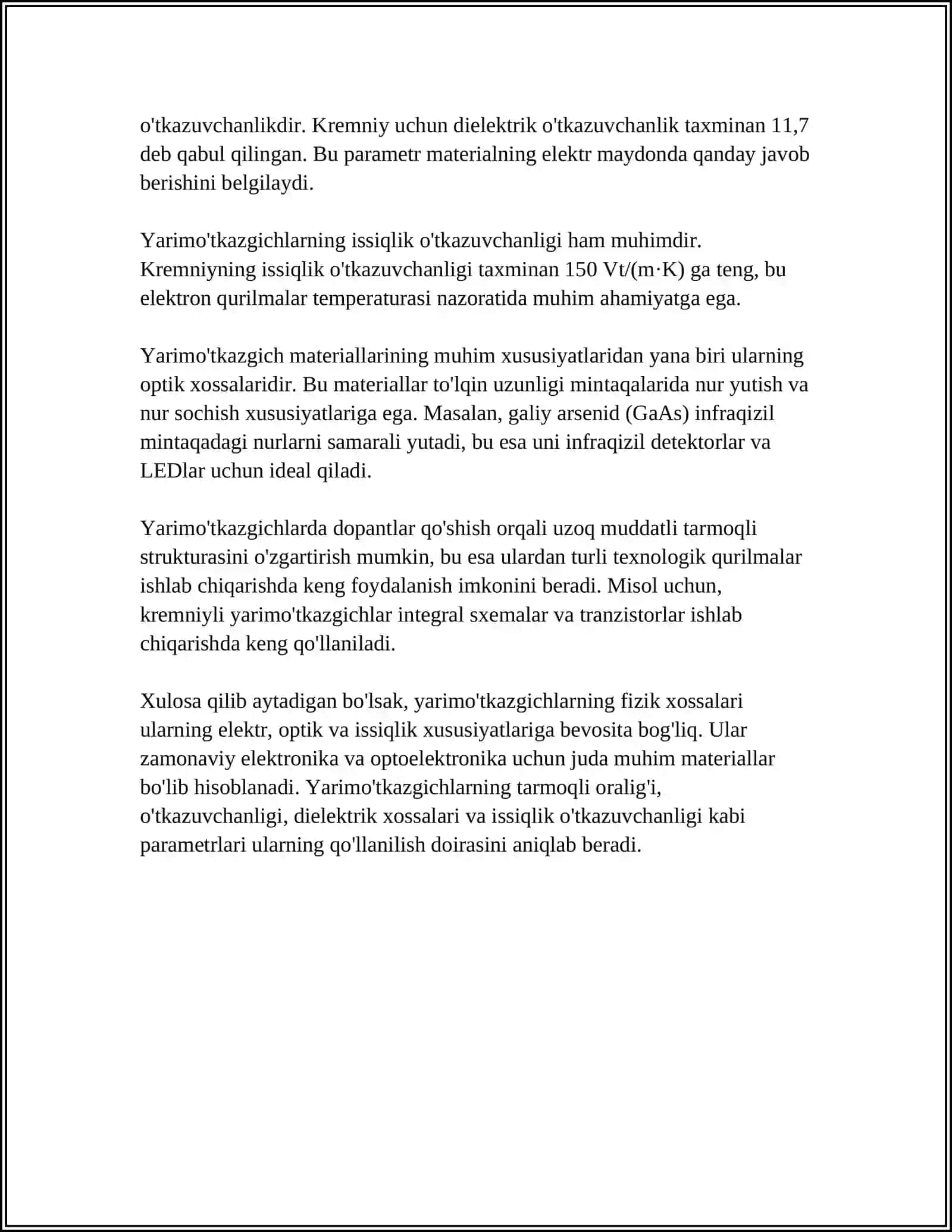 YARIMOʻTKAZGIZLAR, ULARNING SOLISHTIRMA ELEKTR OʻTKAZUVCHANLIGI 4