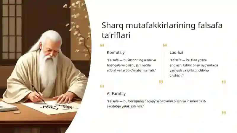 Falsafaning mohiyatiga oid Sharq va G'arb mutafakkirlari ta'riflarini tasniflash 4