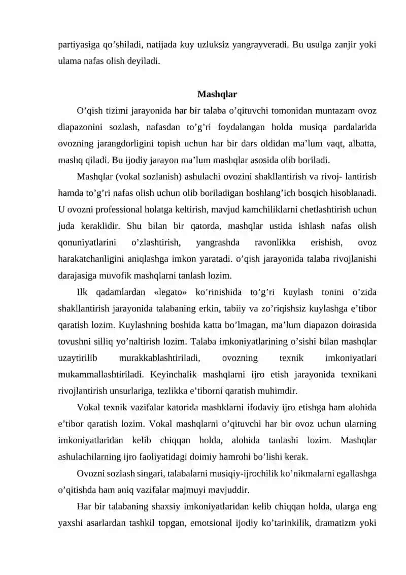 MUSIQA FAOLIYATINING TURLARIDA KUYLASHGA O'RGATISHNING O'RNI HAQIDA MA'LUMOT 4
