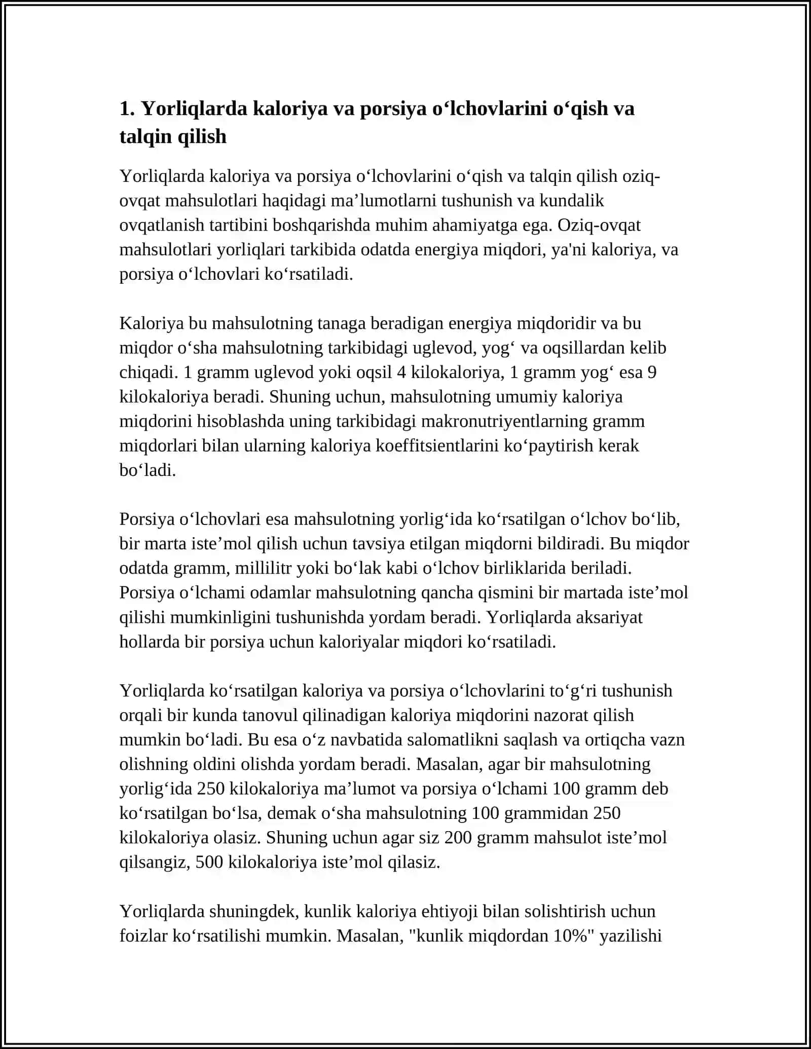 OZIQ OVQAT MAHSULOTLARNING FOYDALI VA ZARARLI XUSUSIYATLARI YORLIQLARI ORQALI OʻRGANISH 4