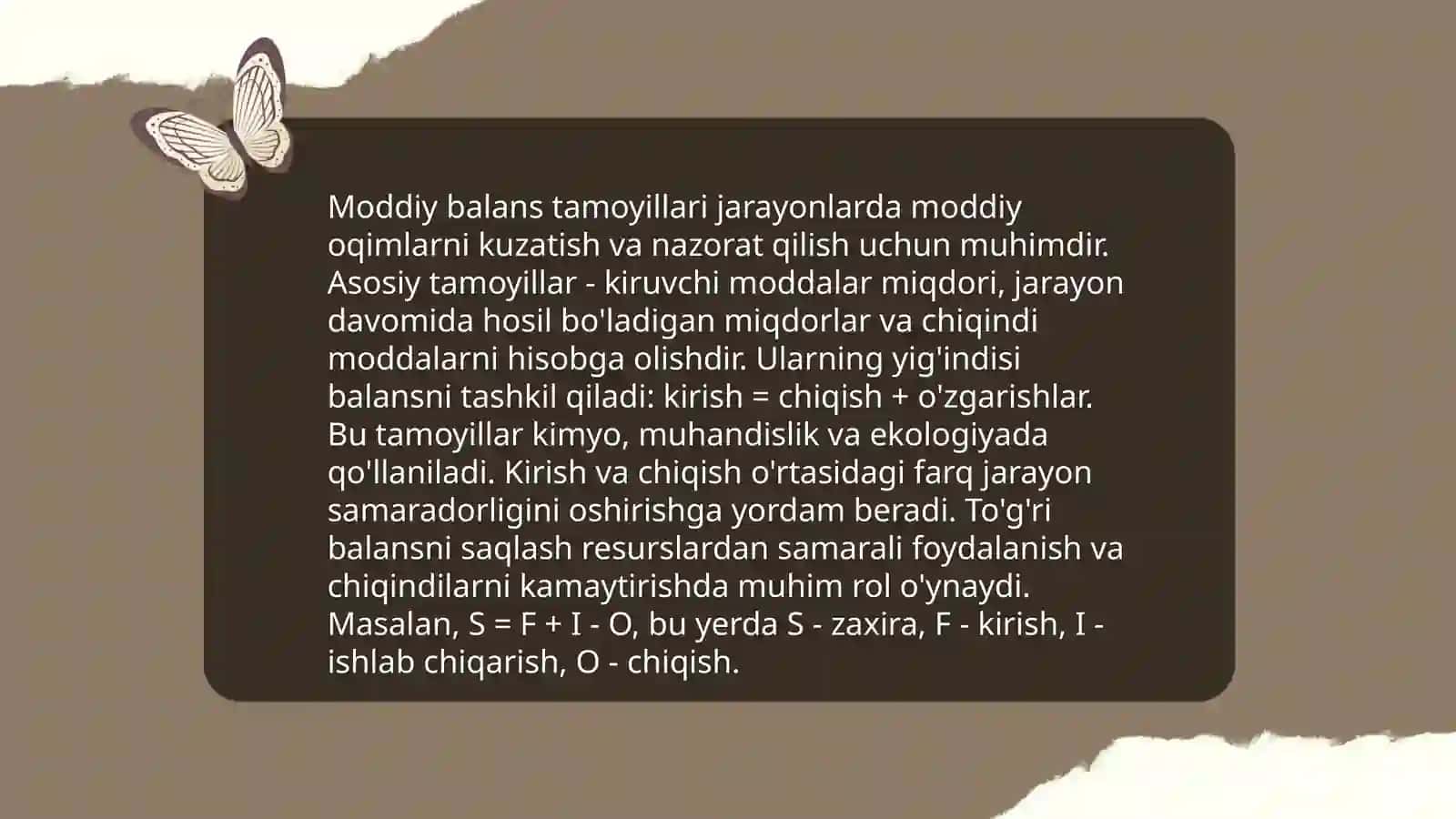 Ishlab chiqarishning material balansni tuzishda dars berishning yozma va og'zaki usullaridan foydalanish 4