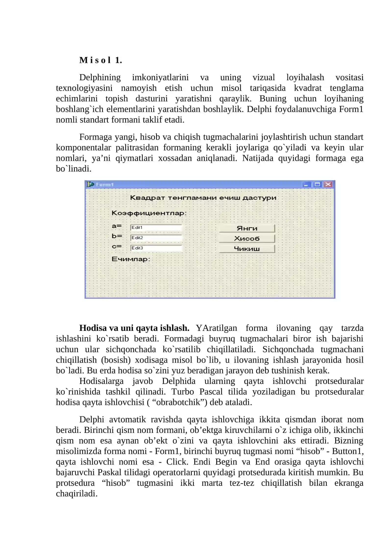 DELPHI vizual dasturlash muhiti kоmpоnеntalari bilan ishlash tехnоlоgiyalari 4