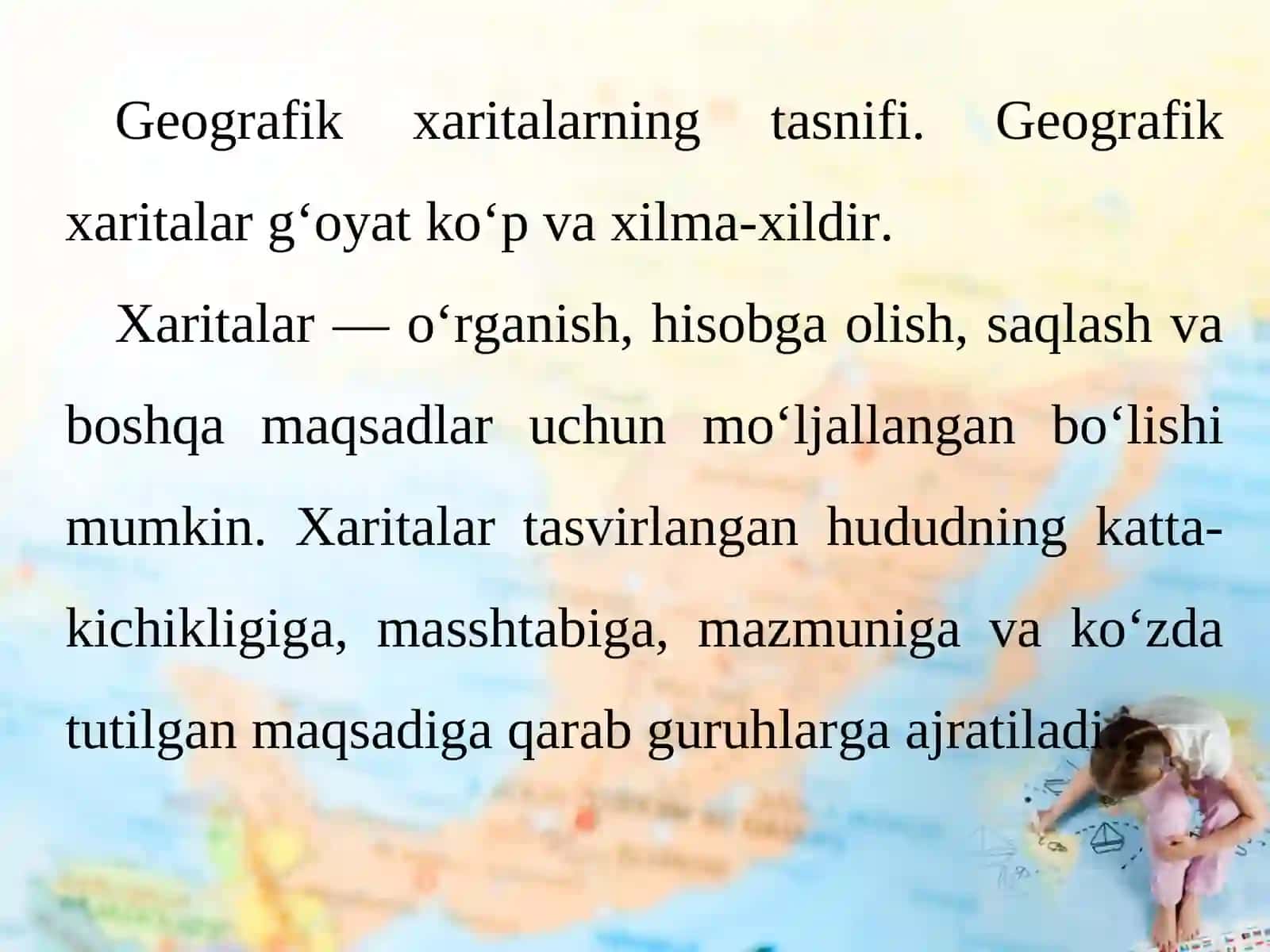 Geografik xaritalar va ularning turlari.  Atlaslar, globuslar 4