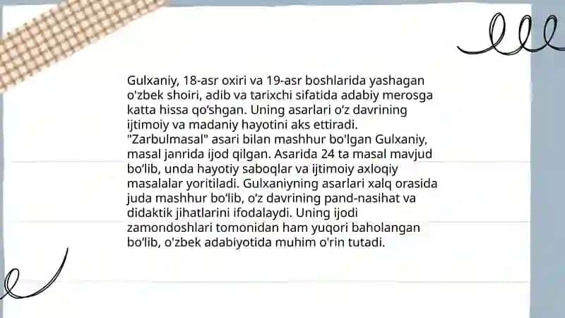 Gulxaniyning hayoti va ijodi 4