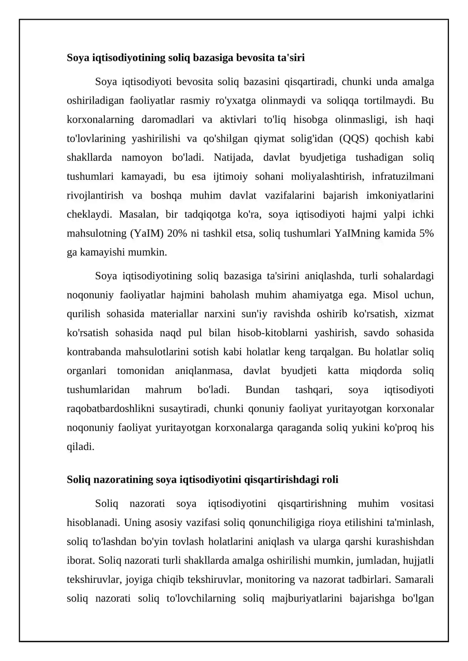 REFERAT Yashirin iqisodiyot hajmini qisqartirishda soliq nazoratining roli 4