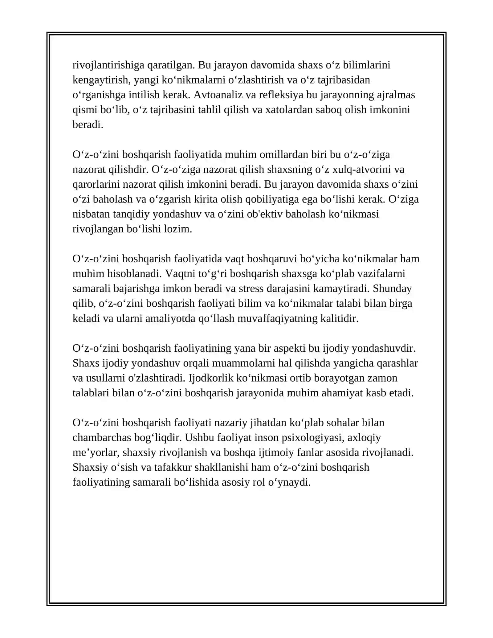 OʻZ-OʻZINI BOSHQARISH FAOLIYATI 4