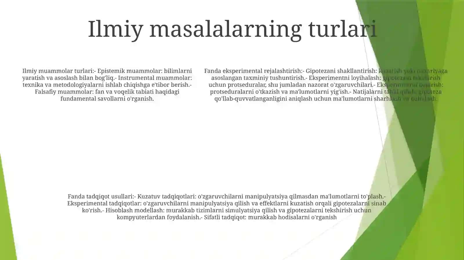 Ekspertal Faninig Muammolari:Nazariyalari Va Uning Tarkibiy Qismlari,Ilmiy Muammolar,Asosiy Tadqiqot Metodlari 4