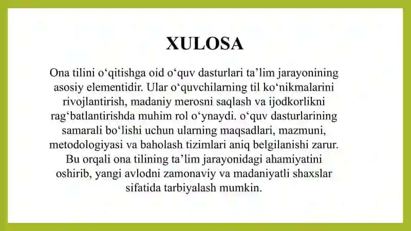 Ona tilini o‘qtishga oid o‘quv dasturlari mazmuni 4