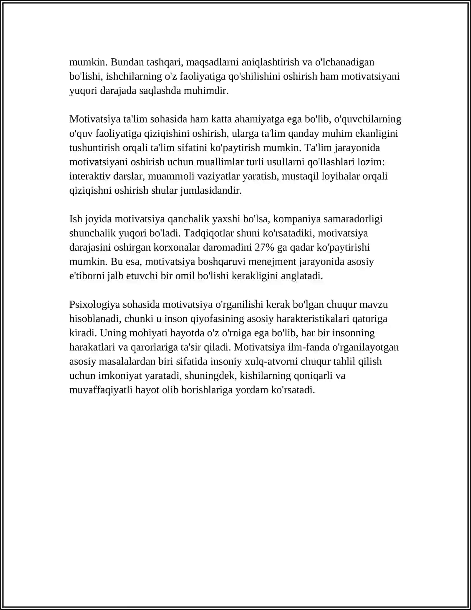 MOTIVATSIYA MAVZUSIGA MUSTAQIL ISH TAYYORLAB BER 4