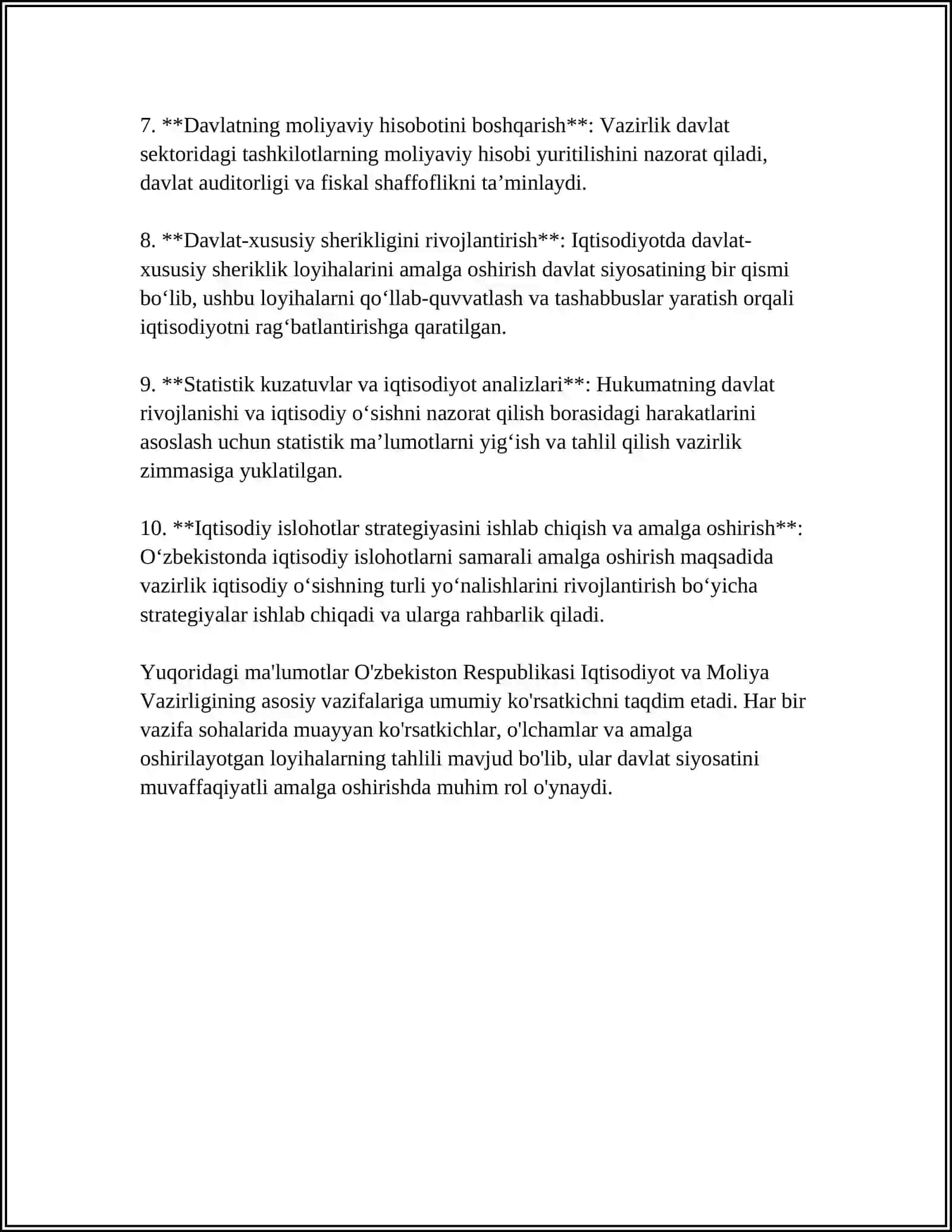 IQTISODIYOT VA MOLIYA VAZIRLIGI XAQIDA MUSTAQIL ISH 4