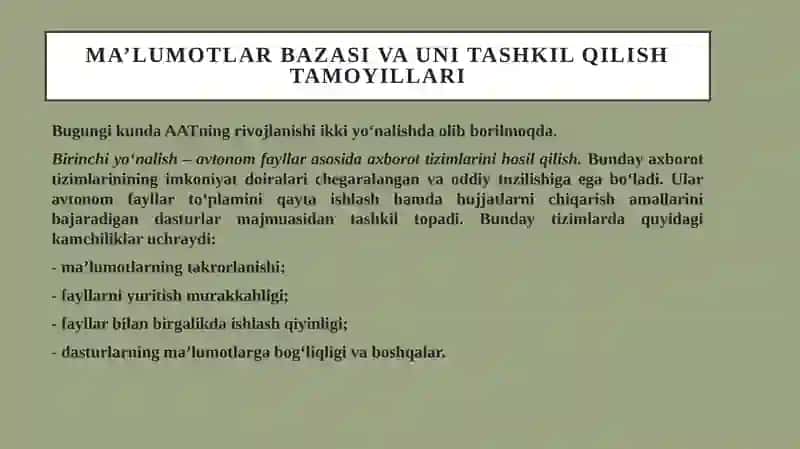 MA’LUMOTLAR BAZASINI BOSHQARISH TIZIMLARI 4