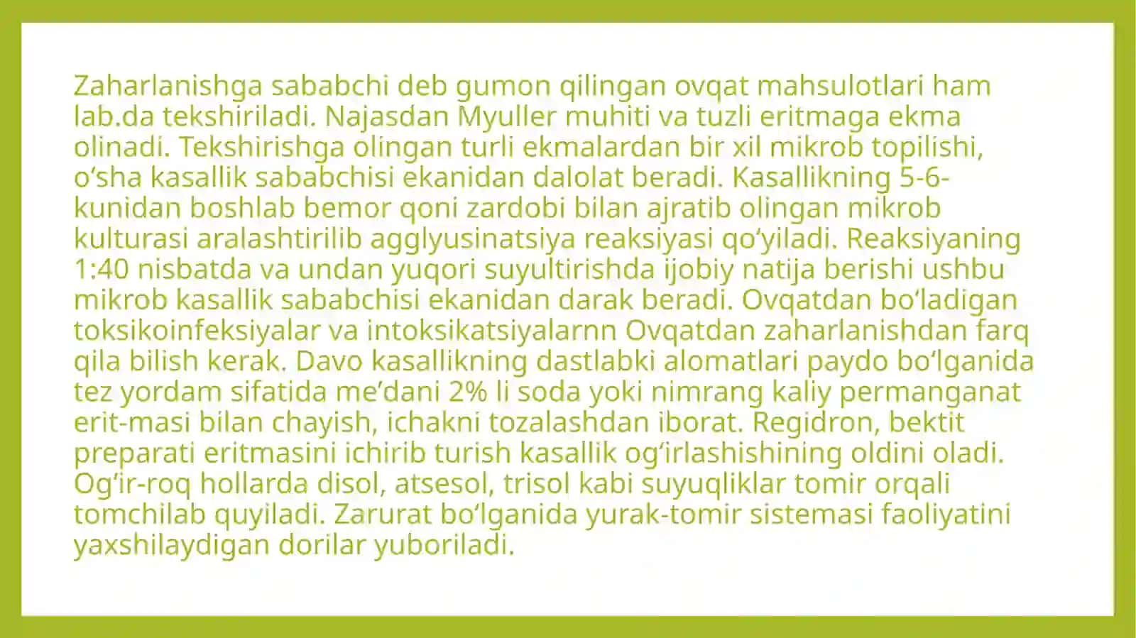 Ovqatdan zaxarlanish taksikent infeksiyalari 4