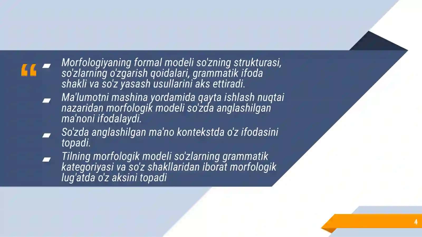 Mashina tarjimasi morfoanalizatori uchun o‘zbek tilining morfologik modelini shakllantirish 4