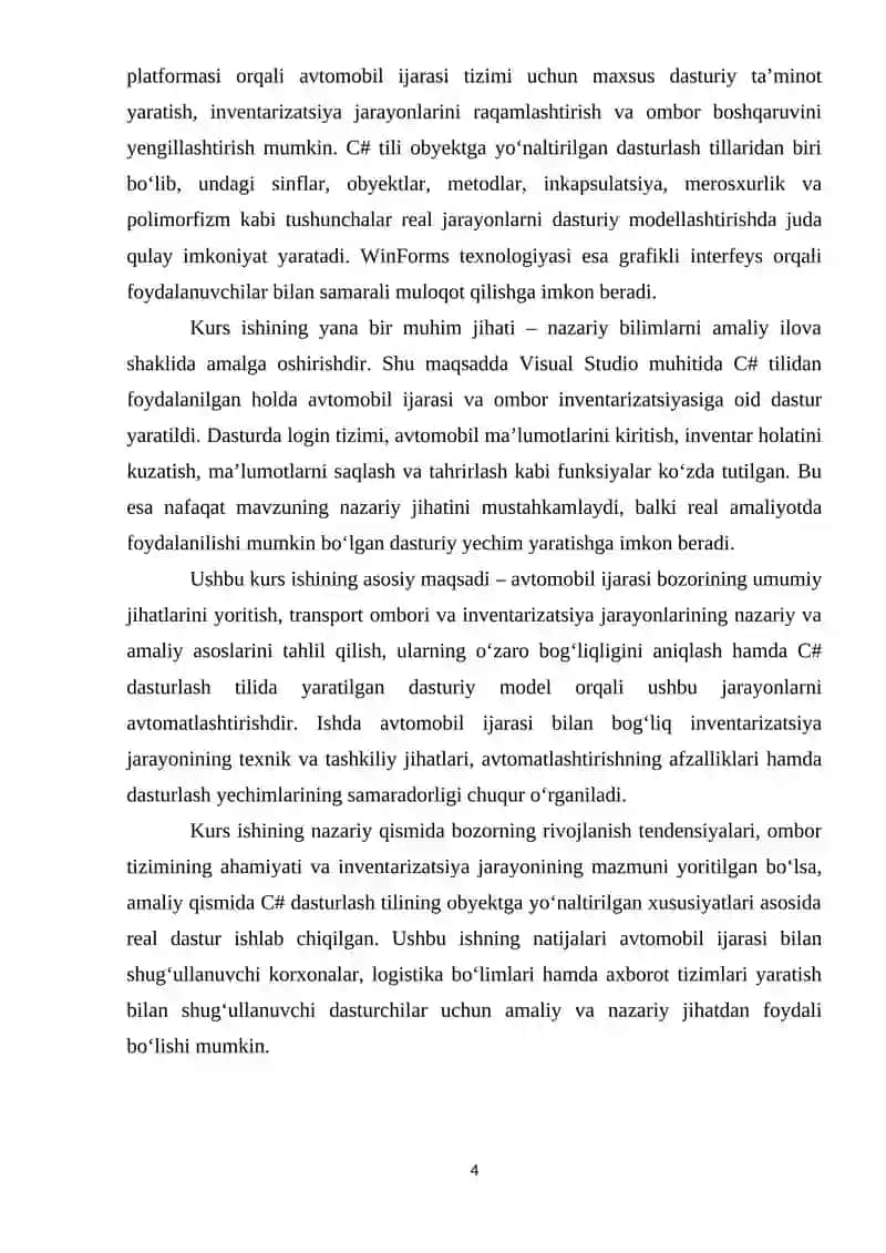 Avtomobil ijarasi va ombor inventar tizimi 4