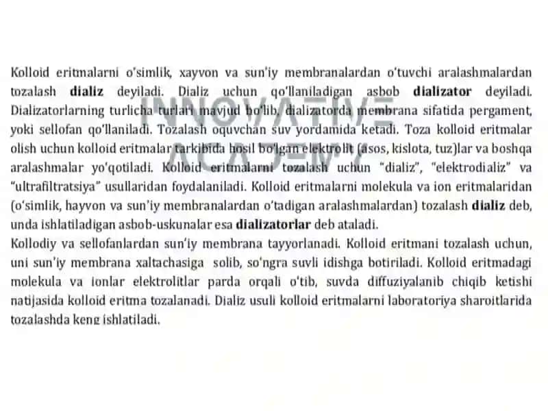 Kolloid eritmalarni tozalash dializi 4