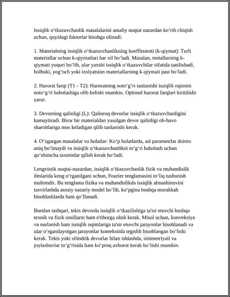 TEKIS DEVOR VA SILINDRIK DEVORNING ISSIQLIK O’TKAZUVCHANLIGI 4