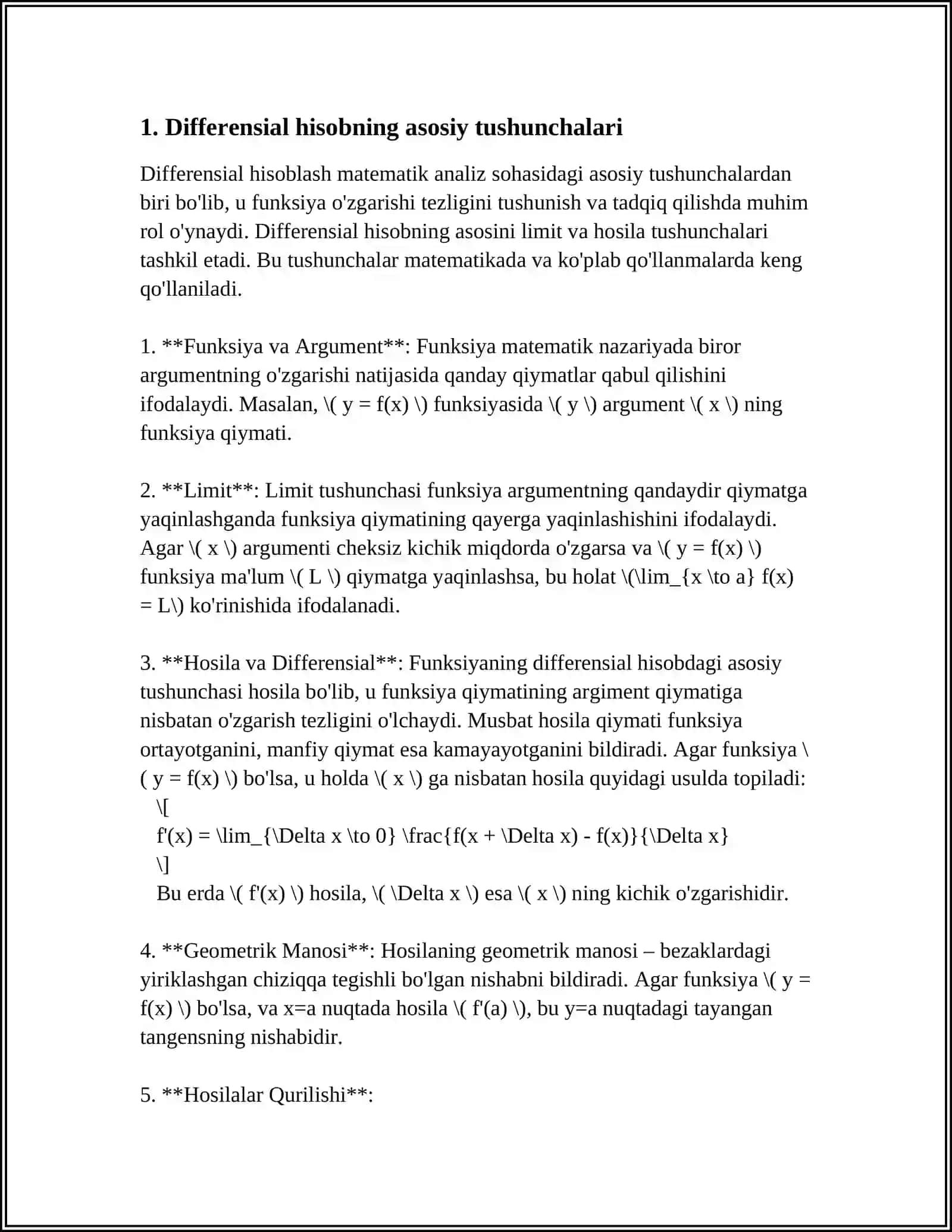 DIFFERENSIAL HISOBNING ASOSIY TEOREMALARI (FERMA, ROLL, LAGRANJ, VA KOSHI TEOREMALARI) 4